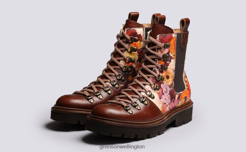 Women Brown Floral NANETTE X KITTEN GRAYSON Grenson R46060286 Boots