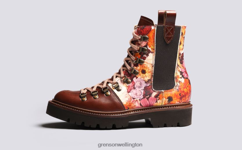 Women Brown Floral NANETTE X KITTEN GRAYSON Grenson R46060286 Boots